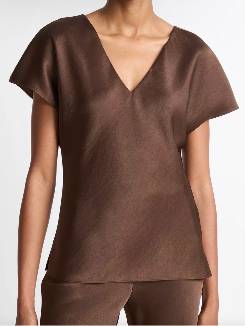 NWOT Vince Satin V-Neck Blouse Espresso Brown S $368